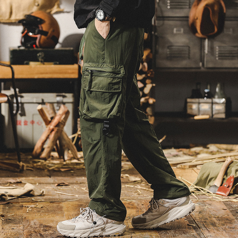 美式軍綠色工裝褲子男寬鬆直筒男士休閒褲山系速乾戶外機能衝鋒褲