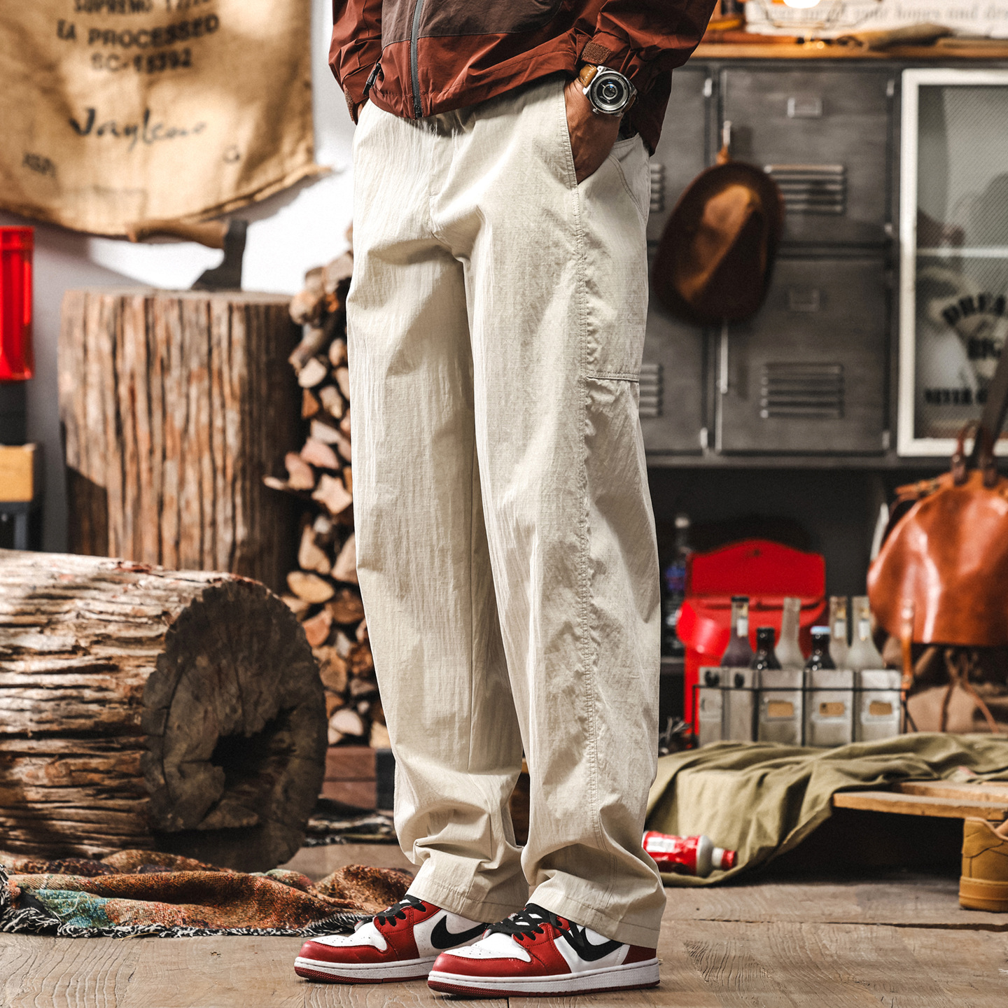 美式復古仿麻休閒褲男夏季寬鬆直筒潮牌男士褲子薄款速幹工裝褲男