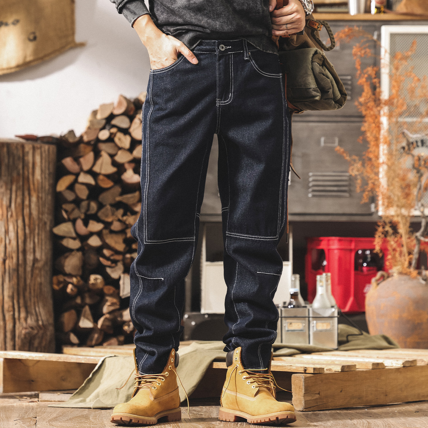 美式復古丹寧水洗直筒牛仔褲男2026春季新款原色潮流寬鬆休閒褲男