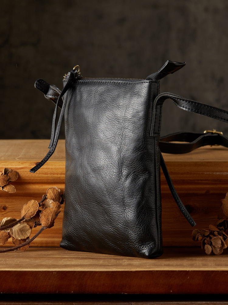 手工植鞣牛皮手機包男豎款單肩包休閒百搭質感頭層牛皮斜挎小包女