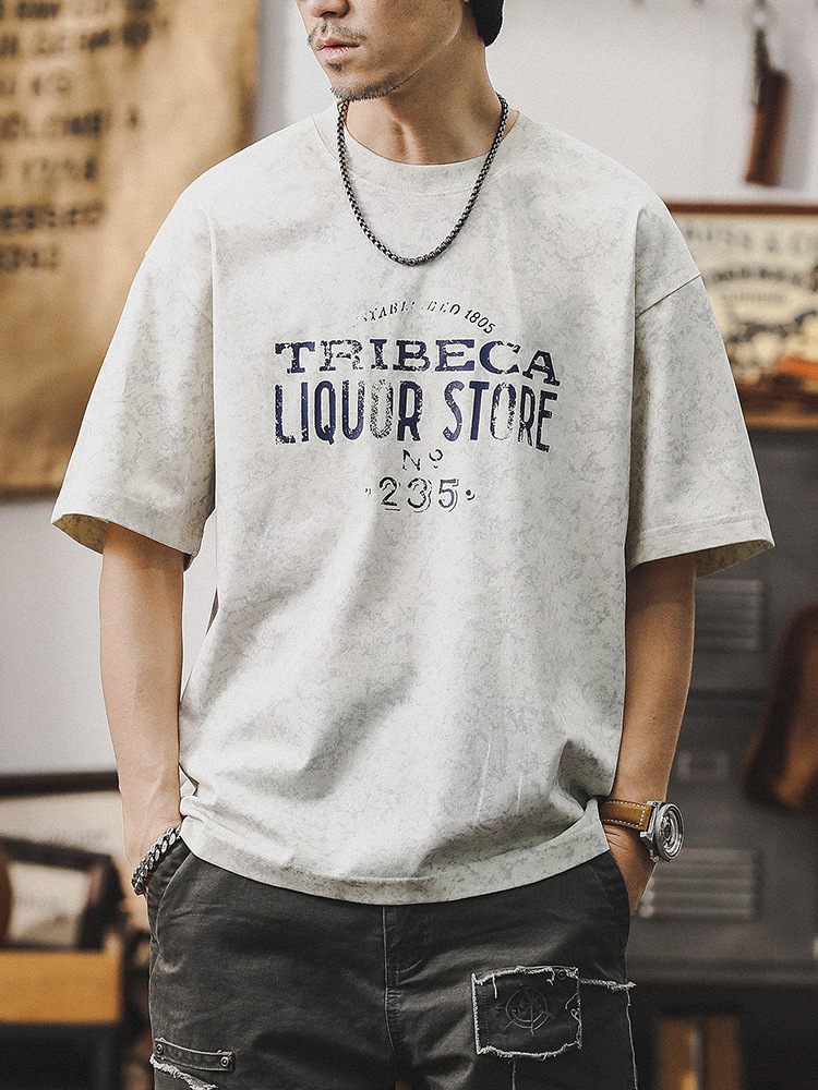 美式復古雲染洗褪重磅T恤男短袖夏季寬鬆休閒上衣男痞帥潮流男裝T