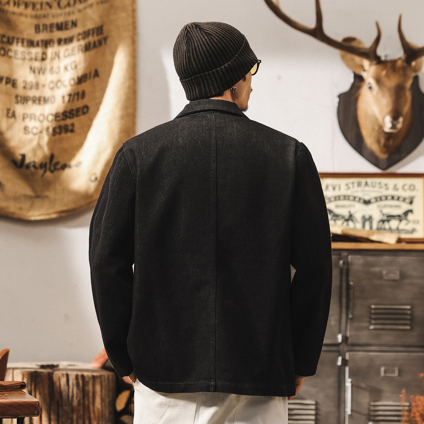 美式復古丹寧水洗西裝夾克牛仔外套男春秋輕熟通勤寬鬆休閒西服男