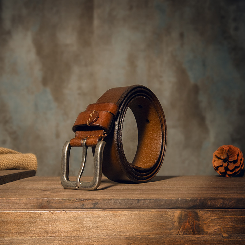 手工皮帶男潮頭層牛皮針扣皮帶簡約休閒真皮腰帶復古褲帶男士皮帶