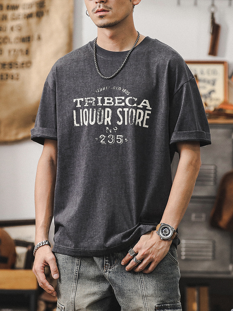 美式復古雲染洗褪重磅T恤男短袖夏季寬鬆休閒上衣男痞帥潮流男裝T