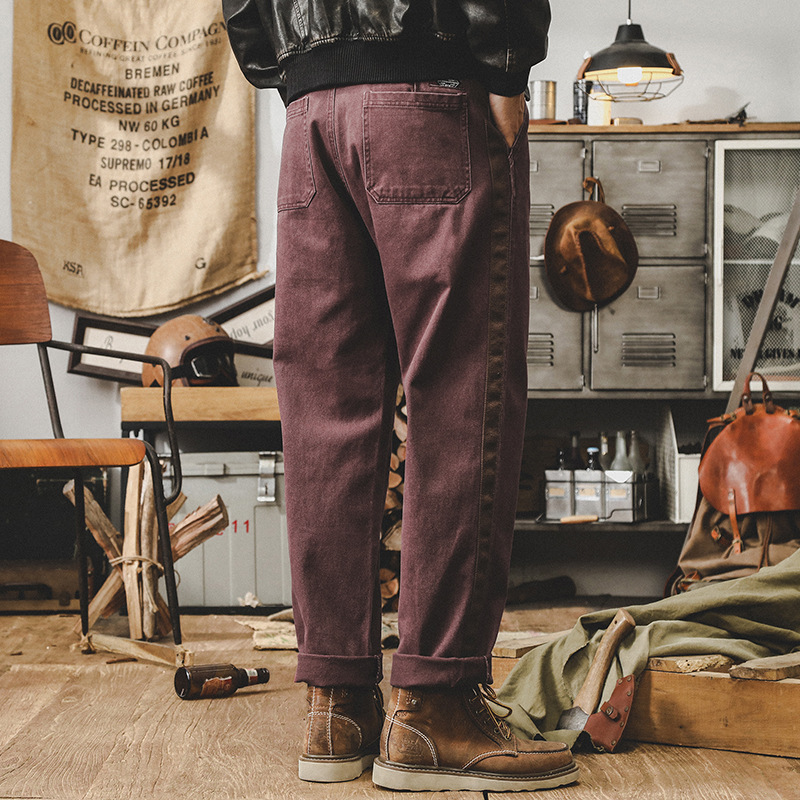 美式複古重磅工裝褲子男秋季2024新款男士休閑褲寬松大碼直筒長褲