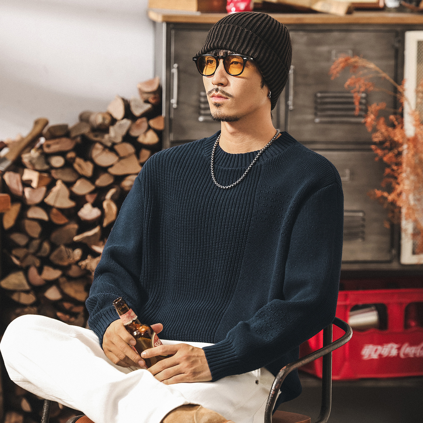 美式重磅復古毛衣男秋冬款慵懶風簡約基礎寬鬆秋季線衣男士針織衫