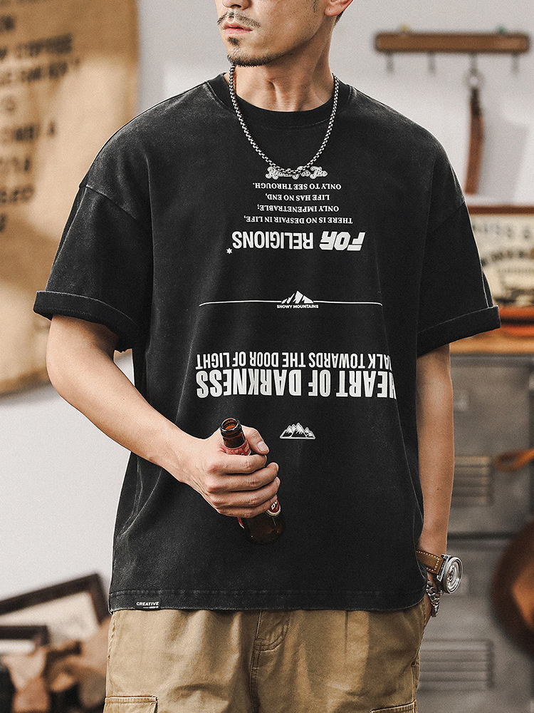 杰雷諾16S重磅T恤男短袖夏季美式復古寬鬆大碼印花體恤上衣男