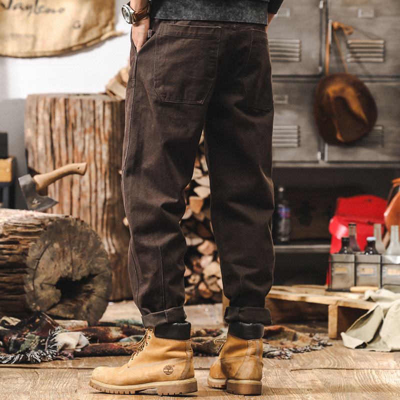 美式復古重磅新疆棉工裝褲子男秋冬款潮牌寬鬆闊腿做舊水洗休閒褲