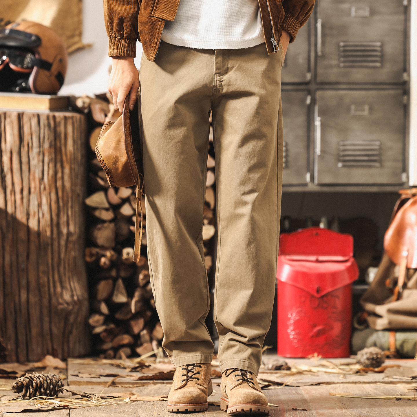 美式復古秋季工裝褲子男士2025新款卡其色休閒褲男寬鬆直筒男褲子