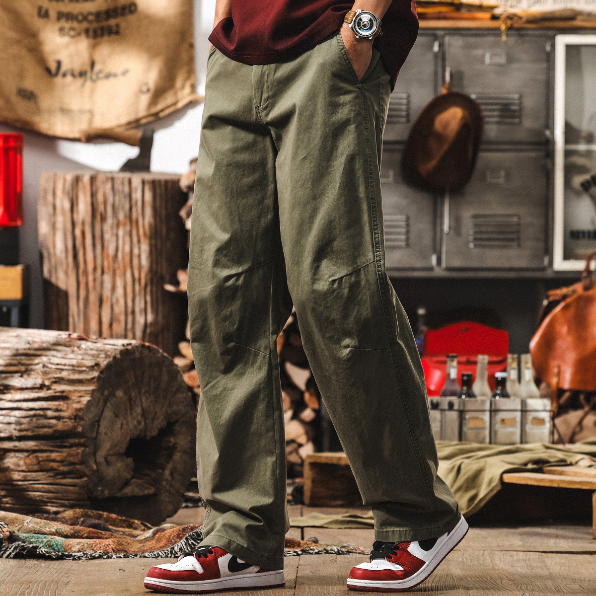 美拉德復古咖啡色工裝褲子男款夏季潮牌寬鬆直筒美式休閒長褲