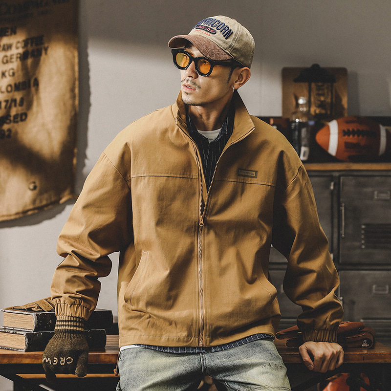 杰雷諾美式潮牌軍綠色休閒夾克男秋冬款寬鬆簡約ins拼接外套