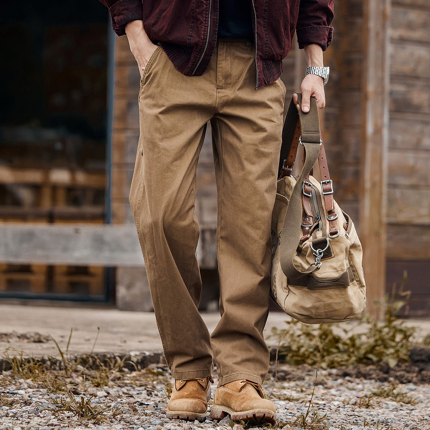 美式復古重磅加絨工裝褲子男款冬季加厚潮牌男褲寬鬆直筒休閒長褲