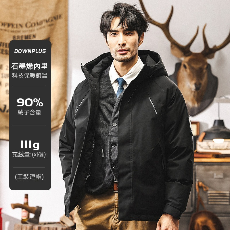 美式復古軍綠色工裝羽絨服男冬季連帽石墨烯加厚保暖男士秋冬外套