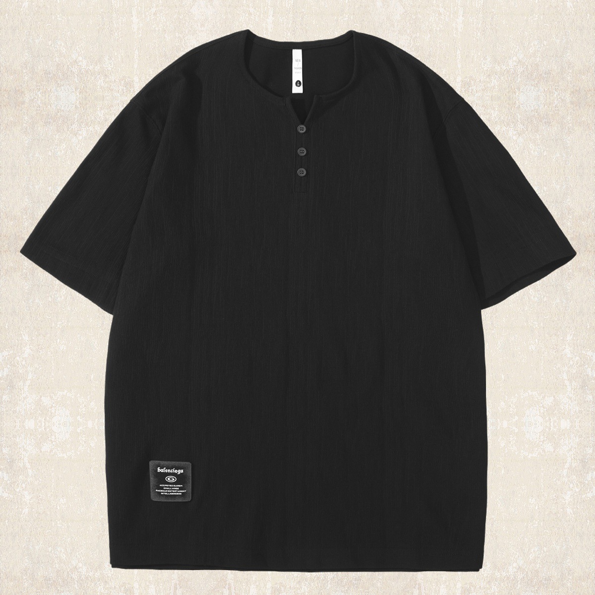 中式復古樹紋肌理感亨利領短袖T恤男夏季新款美式寬鬆重磅Polo衫