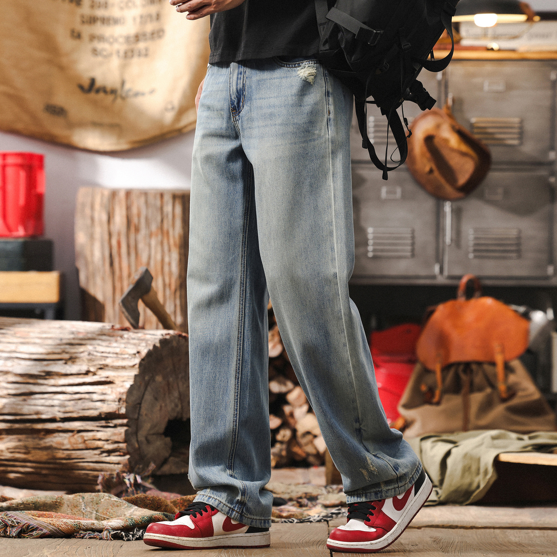 萊賽爾抄漂手縫薄款牛仔褲男2025新款潮流褲子男士春季直筒休閒褲