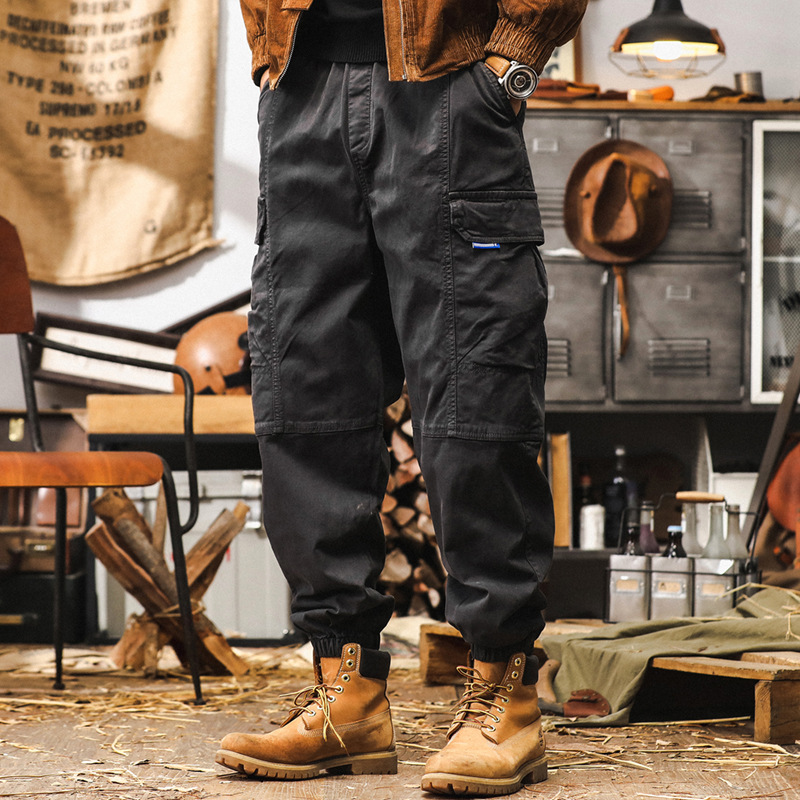 美式復古工裝褲男款秋季潮牌寬鬆休閒長褲2024新款戶外黑色褲子男
