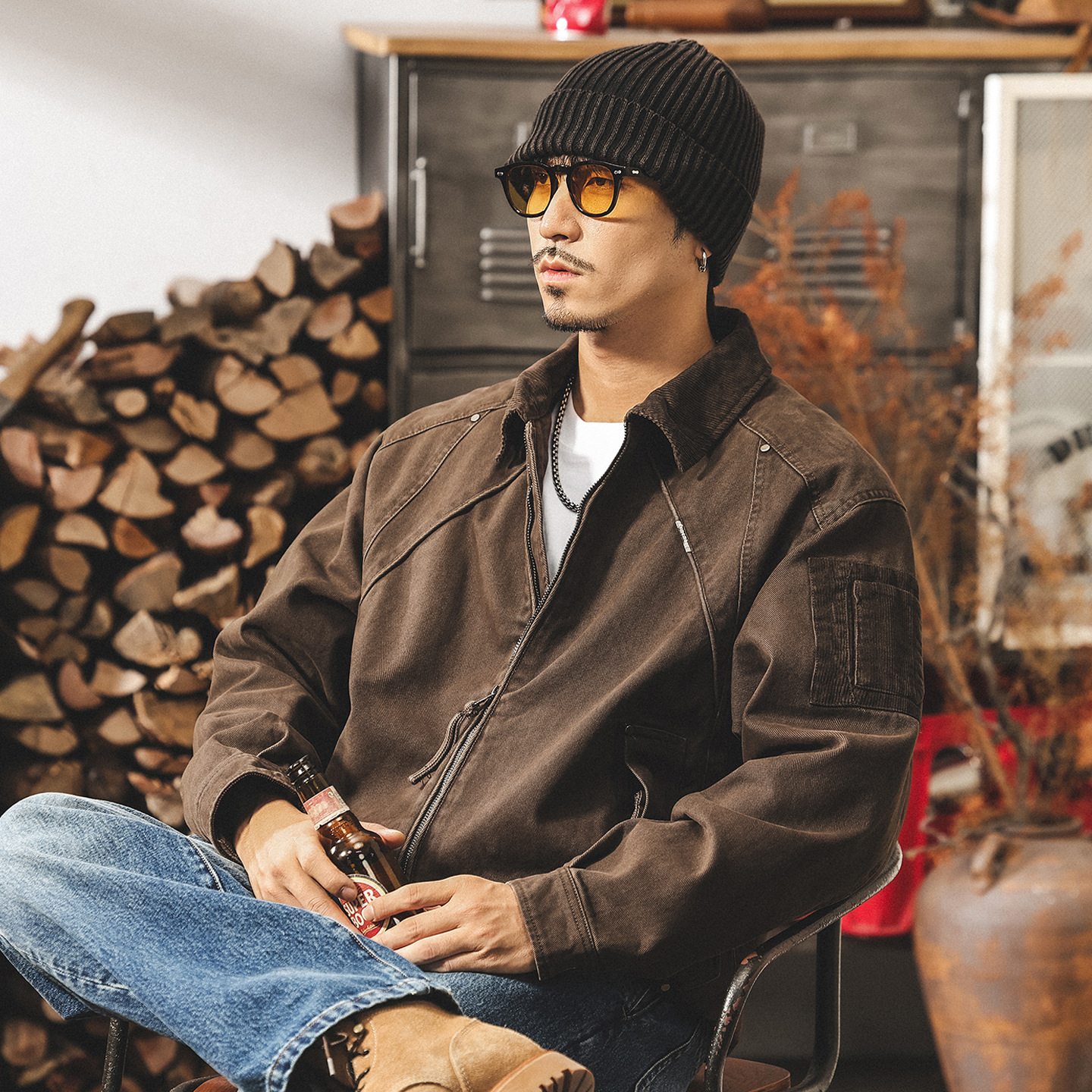 美式復古工裝外套男春秋寬鬆硬漢寬鬆潮牌美拉德休閒戶外獵裝夾克