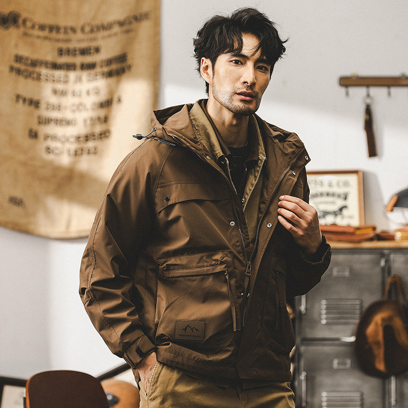 美式戶外三防衝鋒衣外套男春秋款寬鬆潮牌硬漢獵裝戰術工裝夾克男