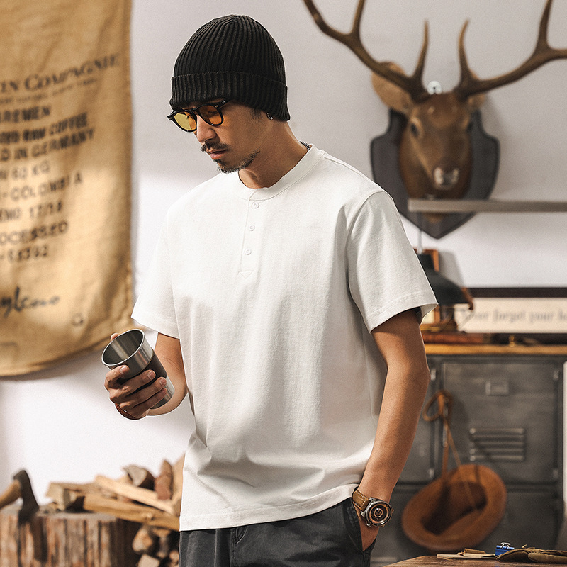 美式復古250g重磅T恤男2025新款短袖男夏季潮流亨利領男士polo衫