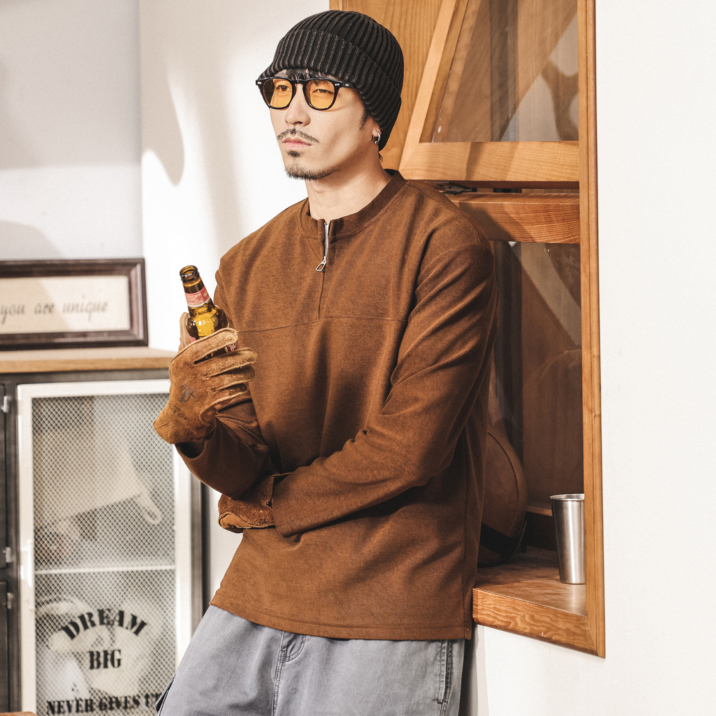 美拉德復古320g重磅假兩件衛衣男秋季新款萊賽爾寬鬆長袖男士上衣