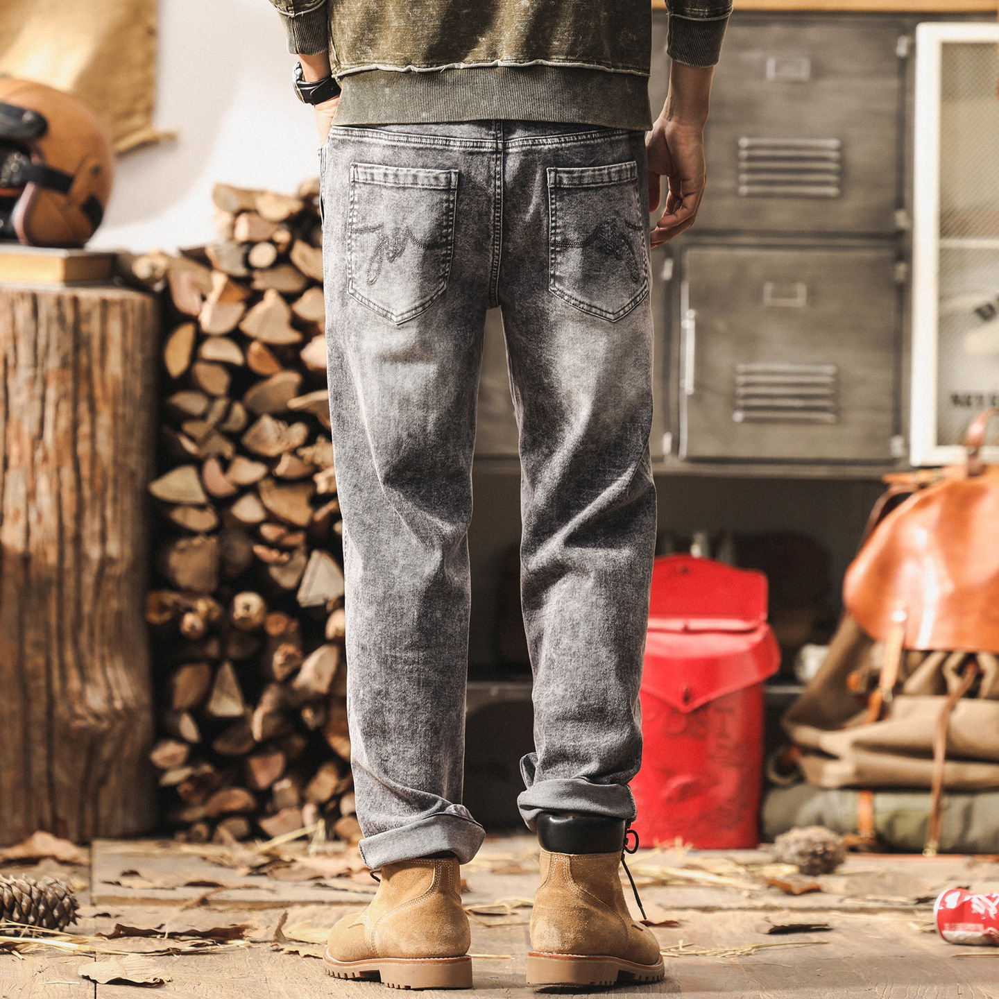 美式復古菸灰色牛仔褲男直筒2025新款工裝褲子男秋季潮牌休閒長褲