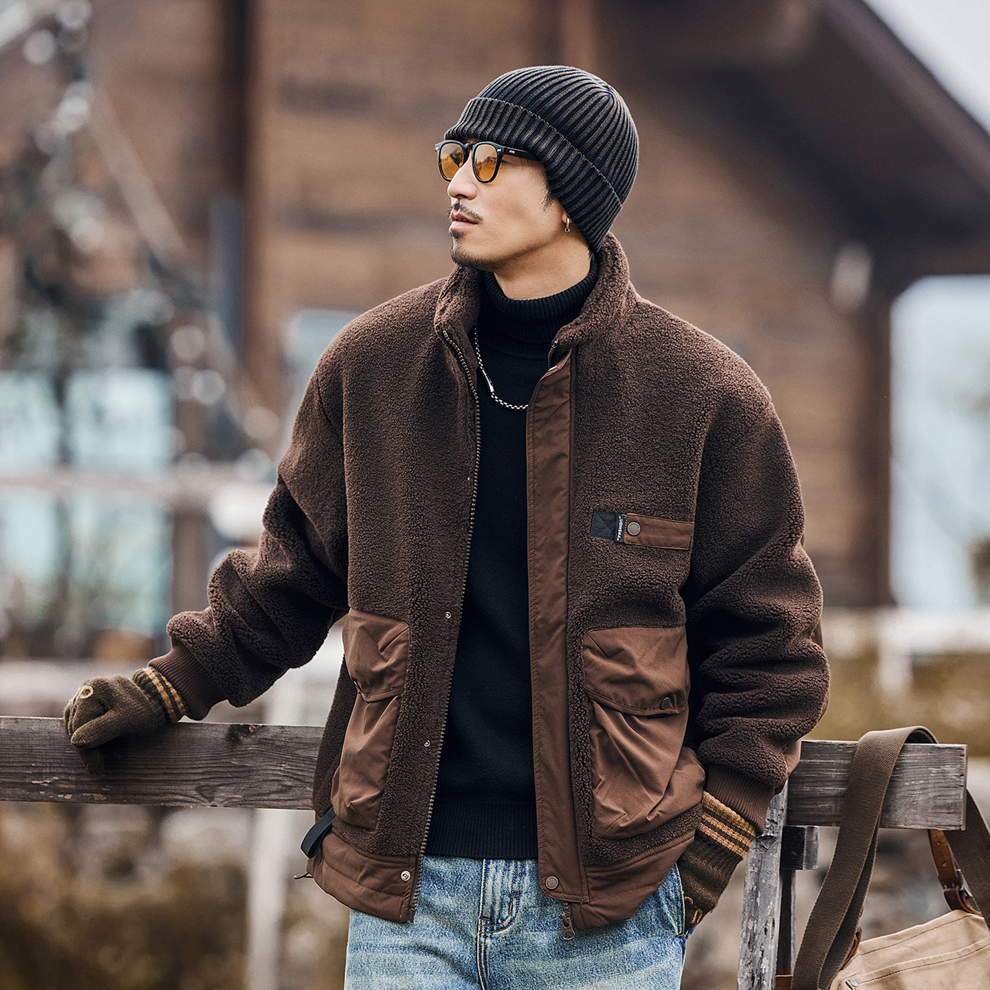 美式復古加厚羊羔絨棉衣外套男士棉服冬季加厚潮牌保暖搖粒絨棉襖