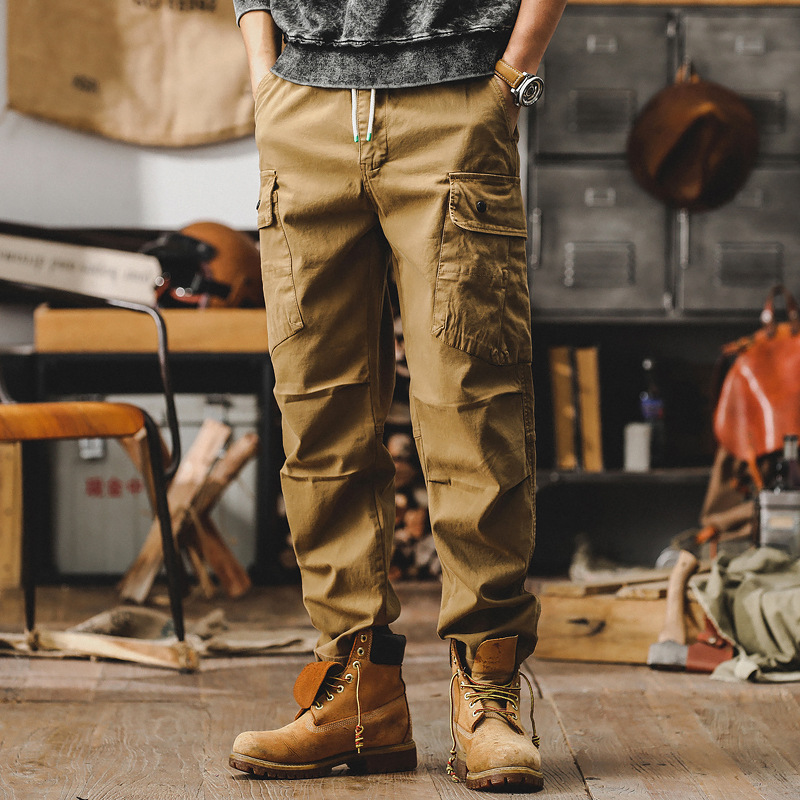 美式重磅復古工裝褲男寬鬆直筒男士春季褲子硬漢獵裝戰術休閒褲男