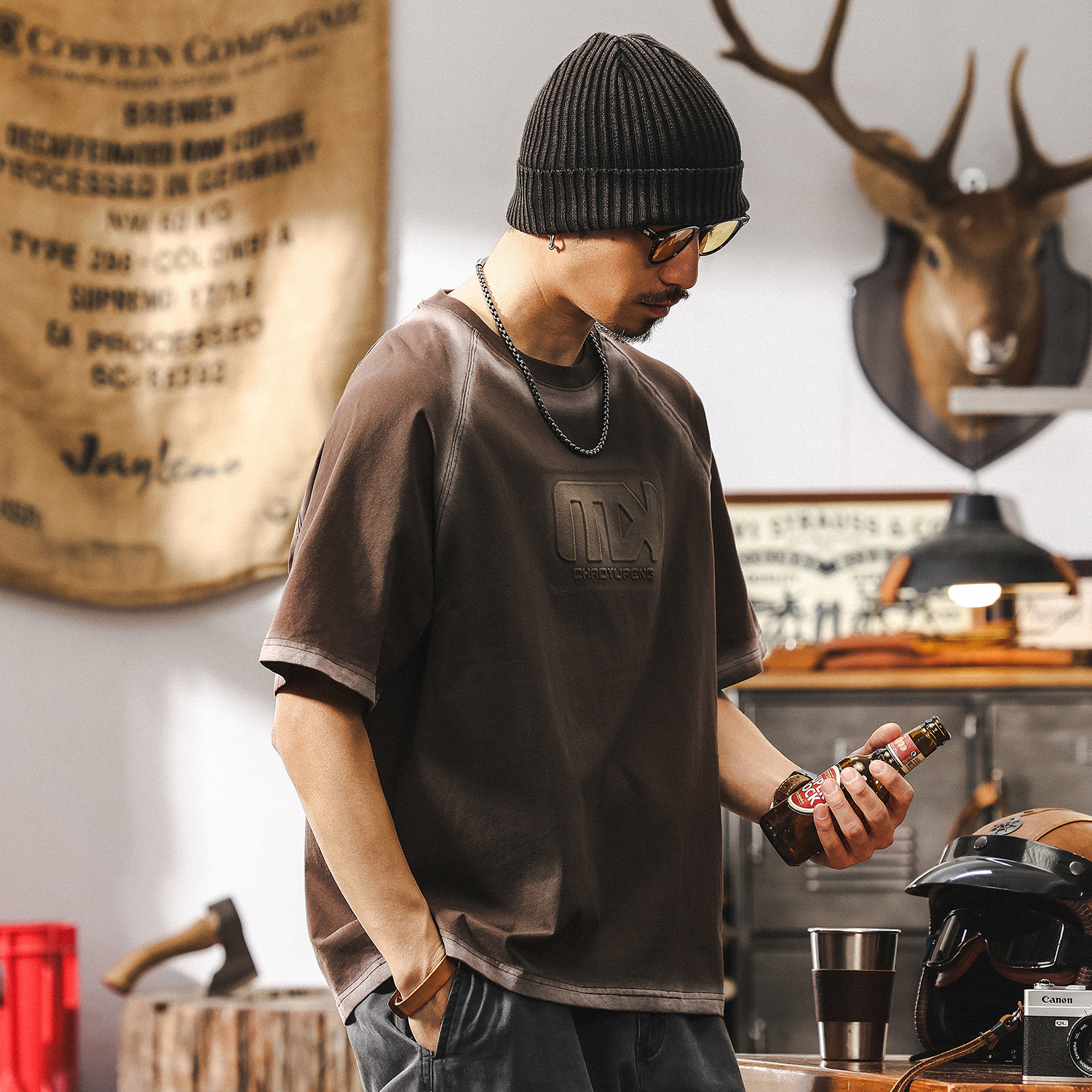 美拉德復古酵素水洗重磅T恤男短袖夏季美式潮牌寬鬆休閒上衣T男裝