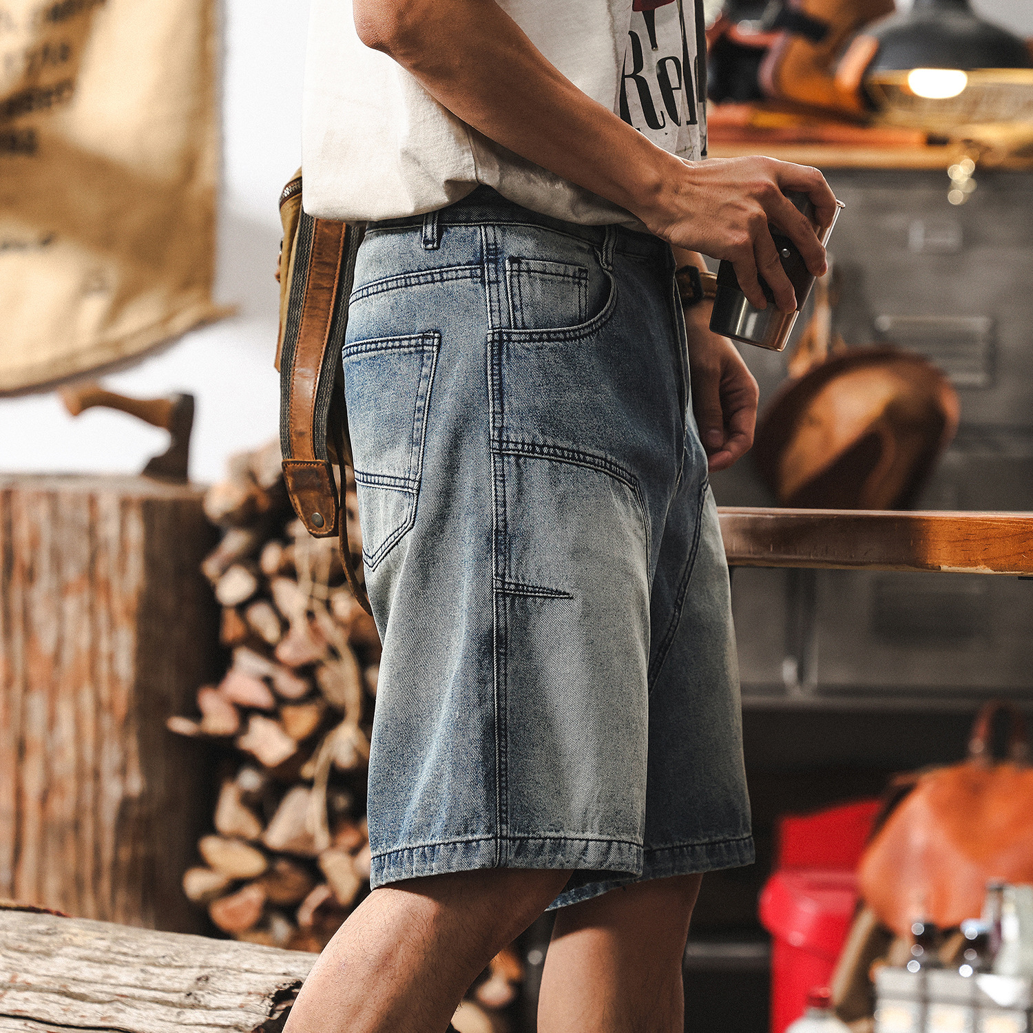 美式復古牛仔短褲男夏季2025新款潮牌中褲大碼寬鬆男士休閒五分褲