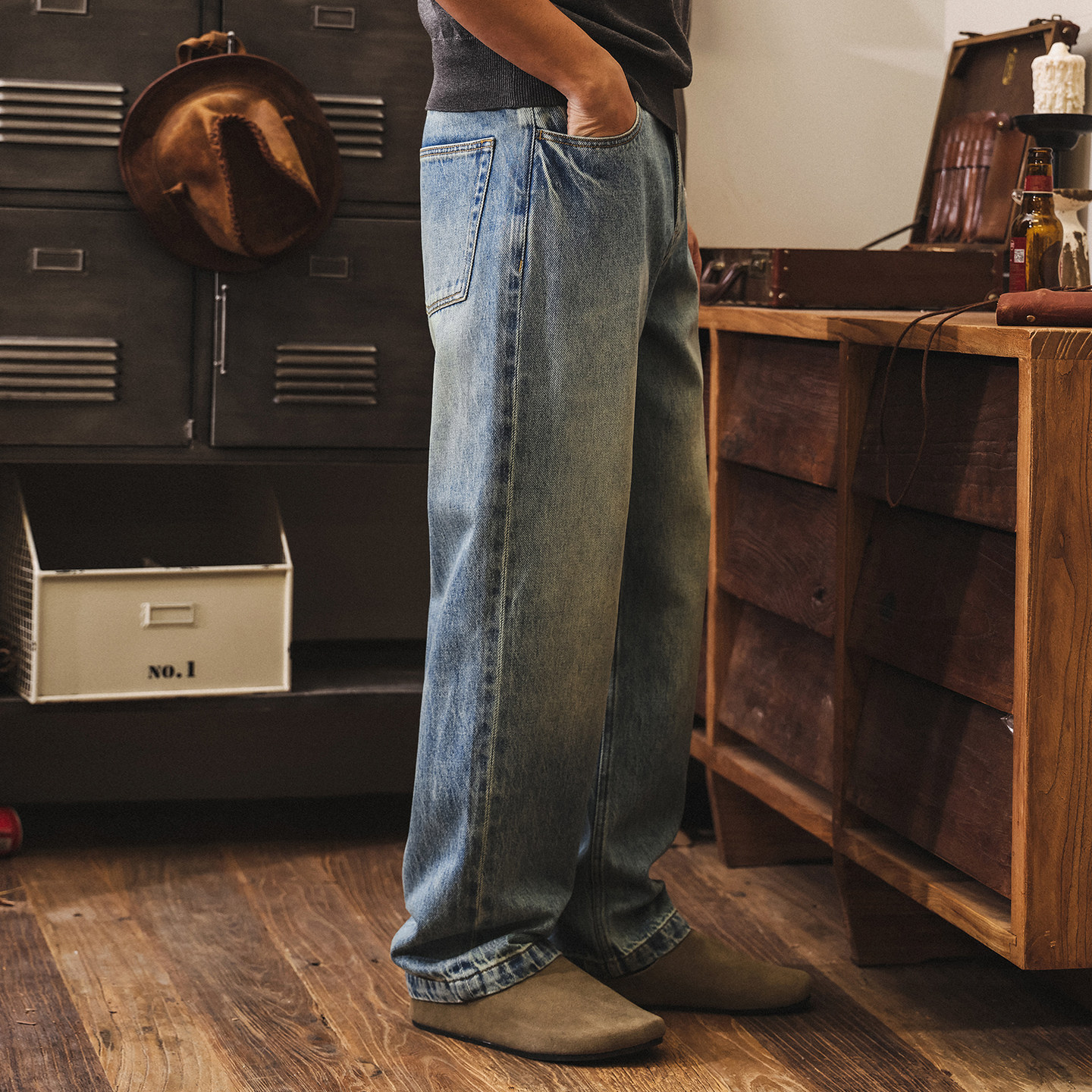 美式復古天空藍水洗牛仔褲男款直筒春季2026新款寬鬆男士休閒褲子