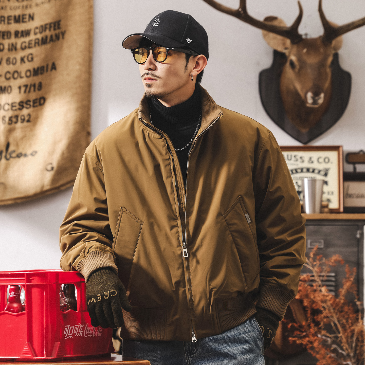 美式復古90白鴨絨短款羽絨服男冬季加厚保暖寬鬆工裝飛行夾克外套