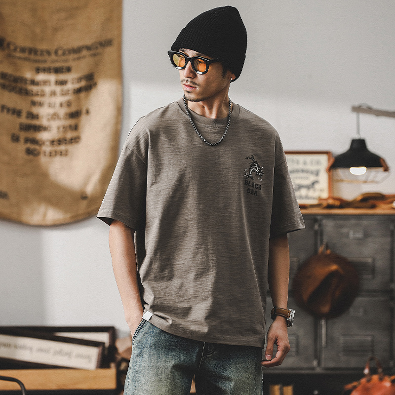 高級感竹節棉T恤男短袖夏季2024新款立體印花美式重磅半袖衣服男