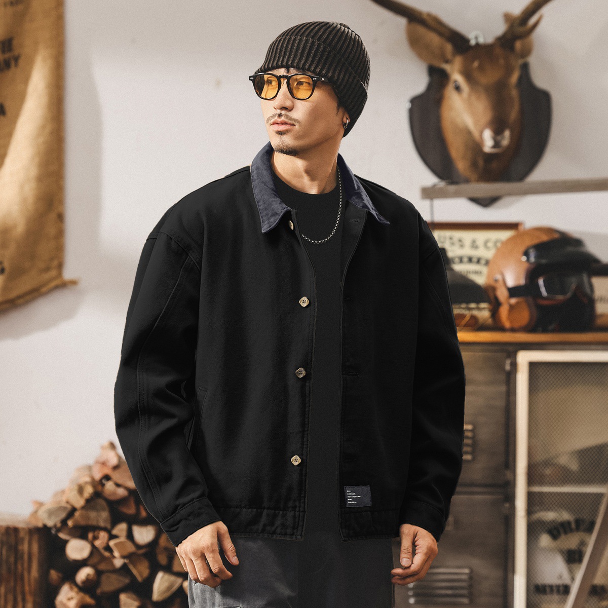 美式復古重磅工裝外套男春秋款潮牌獵裝硬漢寬鬆休閒夾克男士秋季