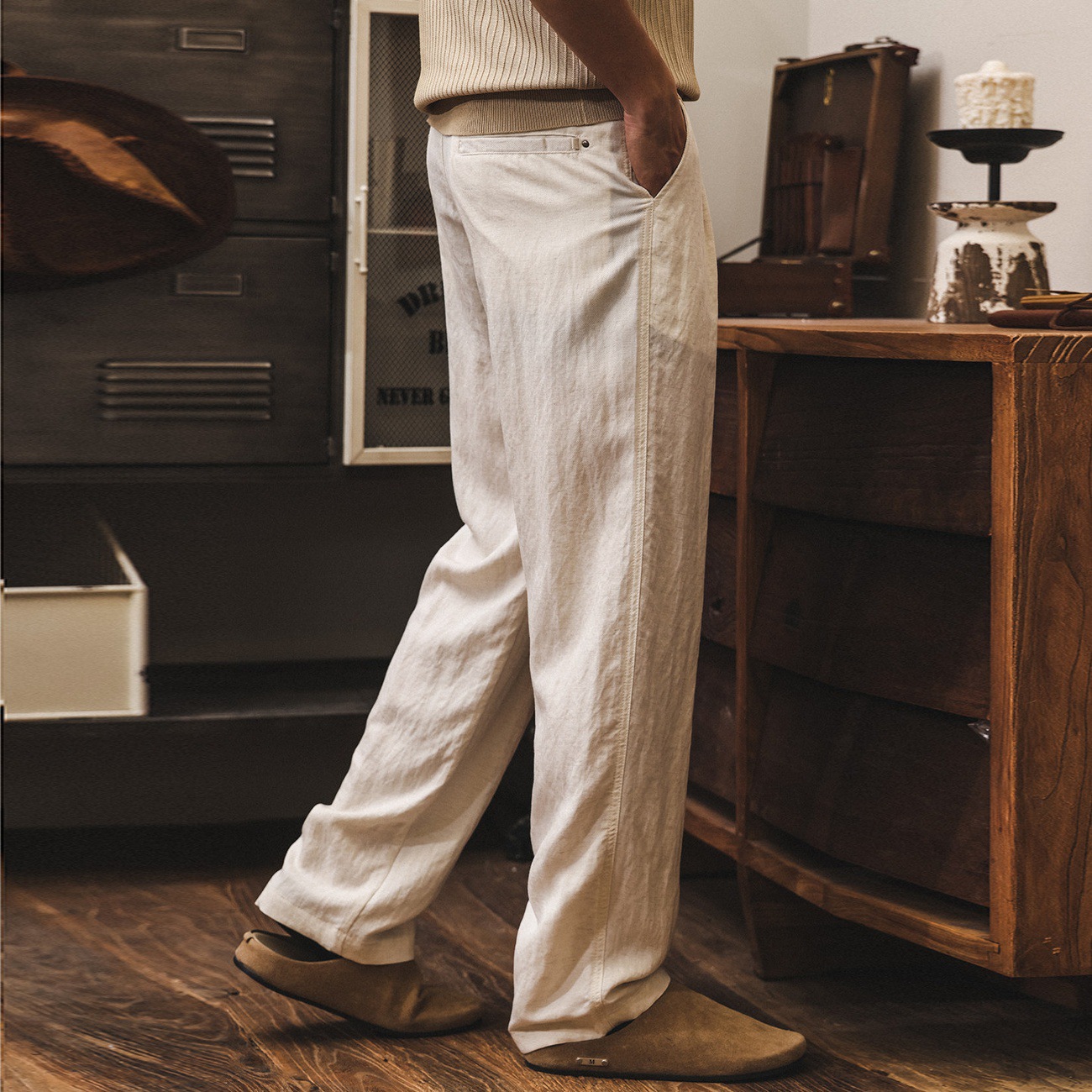 萊賽爾復古亞麻莫瑞老錢風褲子男夏季潮牌超薄款鬆弛感休閒直筒褲