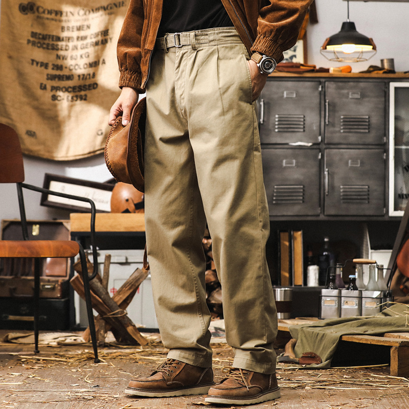 美式復古工裝褲子男秋季潮牌英倫經典古著廓爾格軍褲寬鬆休閒長褲