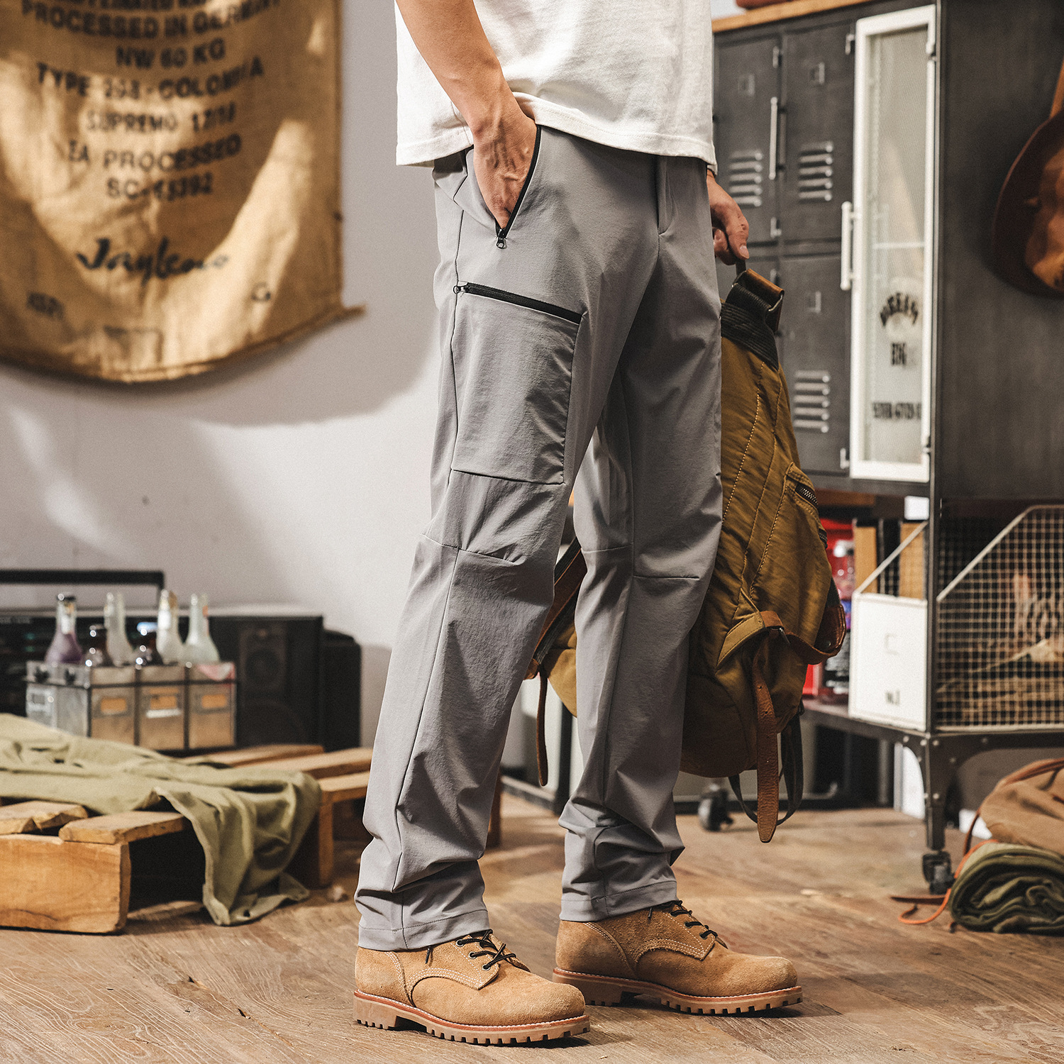 夏季戶外薄款男士休閒褲寬鬆冰絲涼感工裝褲子男潮牌直筒長褲