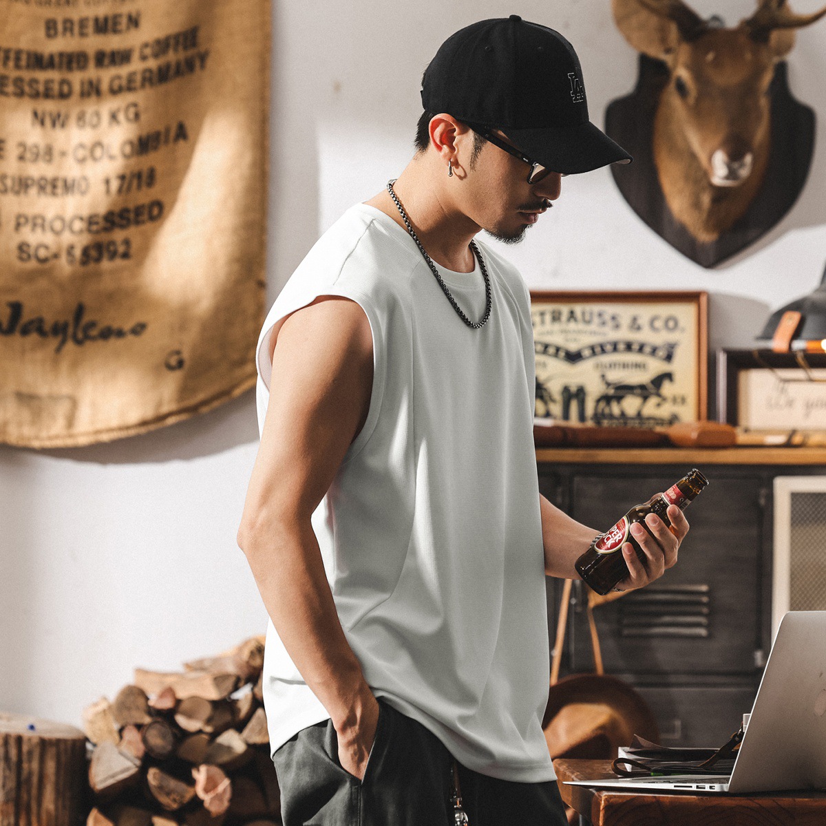 冰絲速乾健身運動背心男款夏季2025新款潮牌寬鬆無袖t恤坎肩上衣