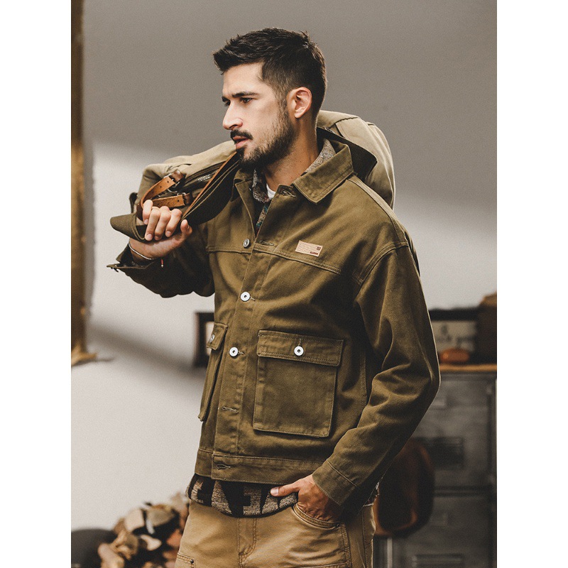 美式復古賽絡紡工裝夾克男冬季中古風城市戶外休閒獵裝古著外套男