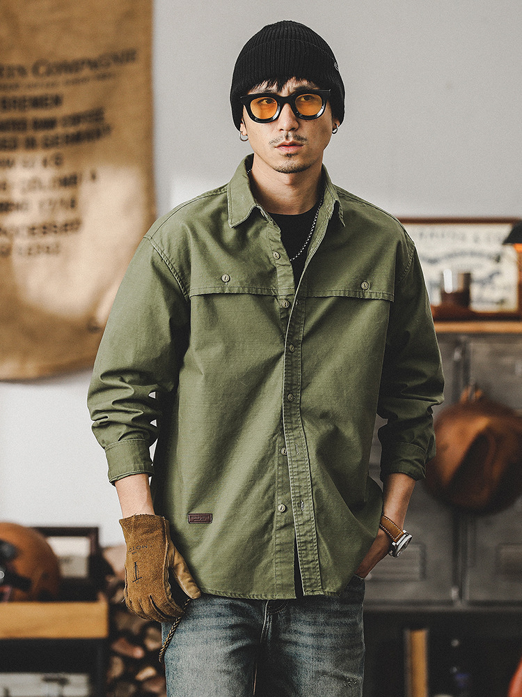 硬漢獵裝工裝襯衫男長袖美式重磅復古城市戶外通勤休閒襯衣外套男