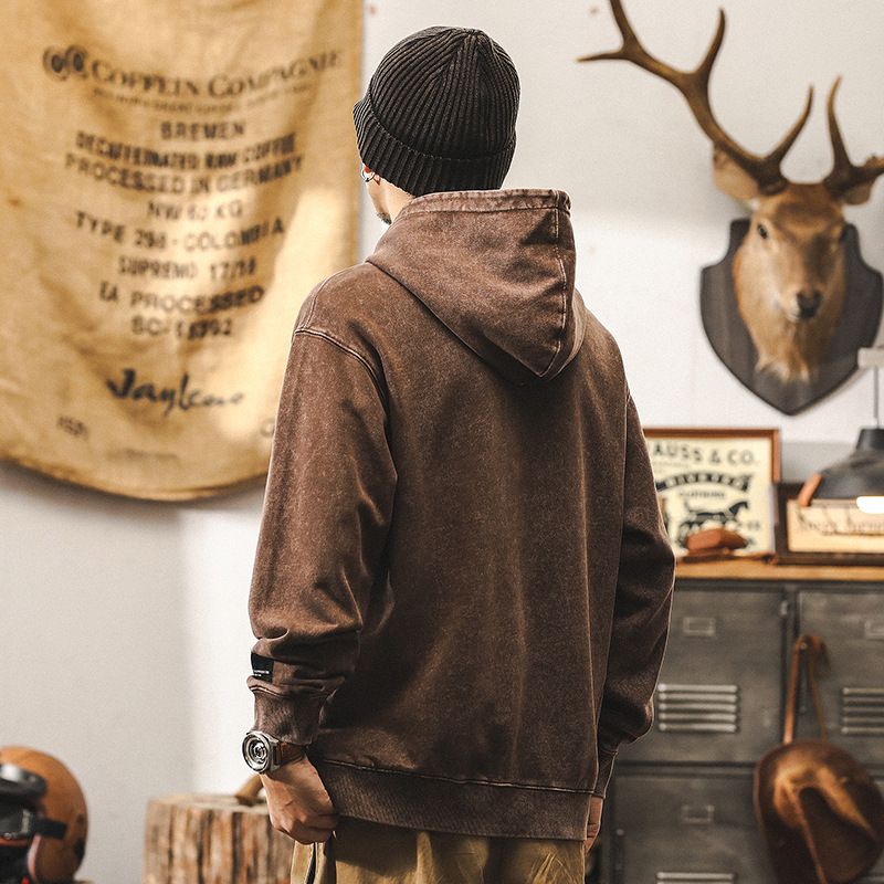 美式復古380g重磅男士衛衣秋季寬鬆蠟染水洗休閒連帽外套男秋冬款