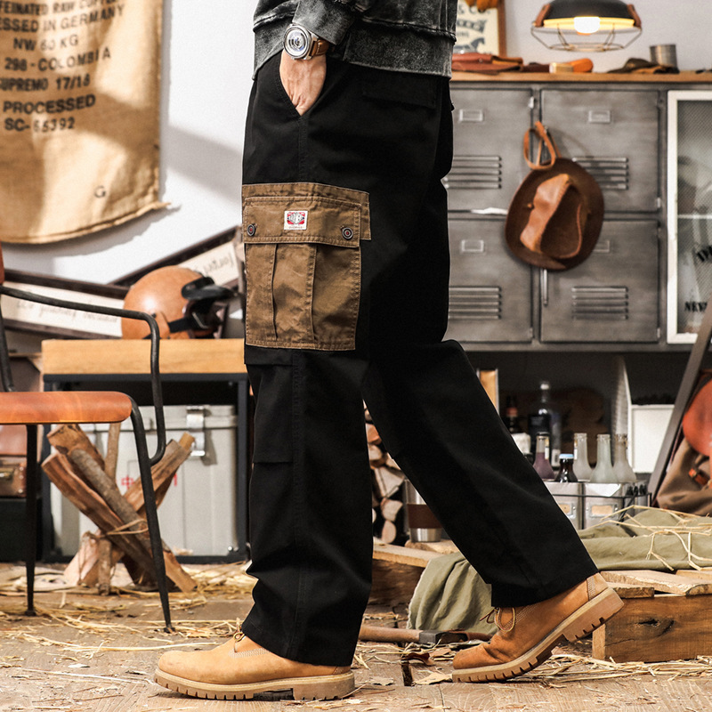 美式復古工裝褲男秋季高感寬鬆多色直筒褲男士大款休閒褲