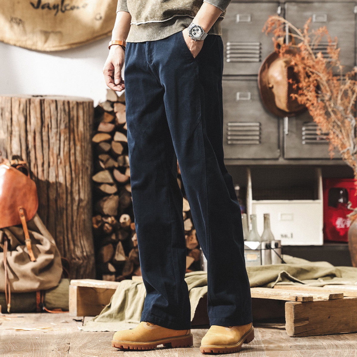 美式復古工裝褲子男款加絨2025冬季新款直筒男士褲子寬鬆休閒長褲