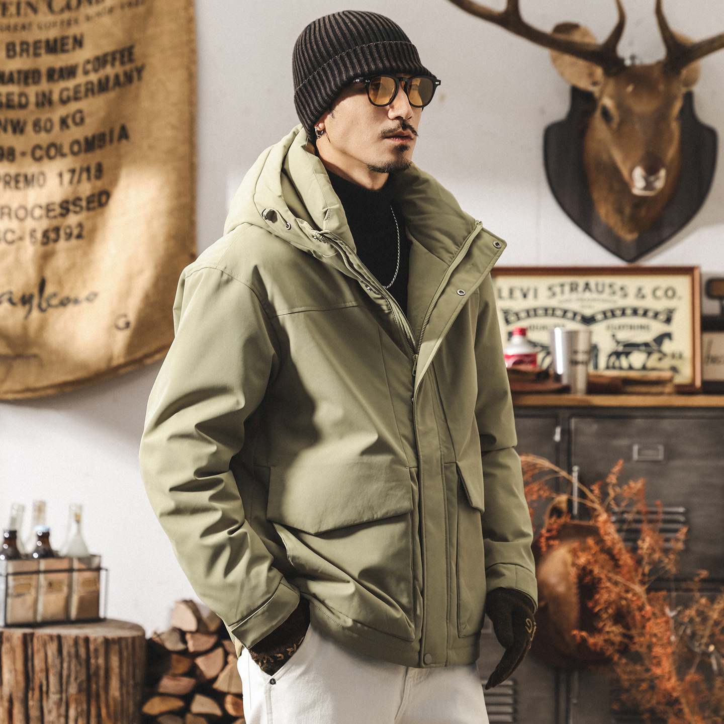 美式復古90鴨絨工裝羽絨服男連帽保暖抗寒防風派克服男士冬季外套