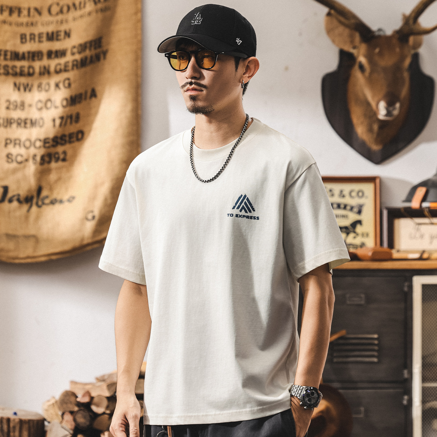 夏季男士短袖2025新款潮流t恤男裝寬鬆半袖體恤休閒美式印花上衣T