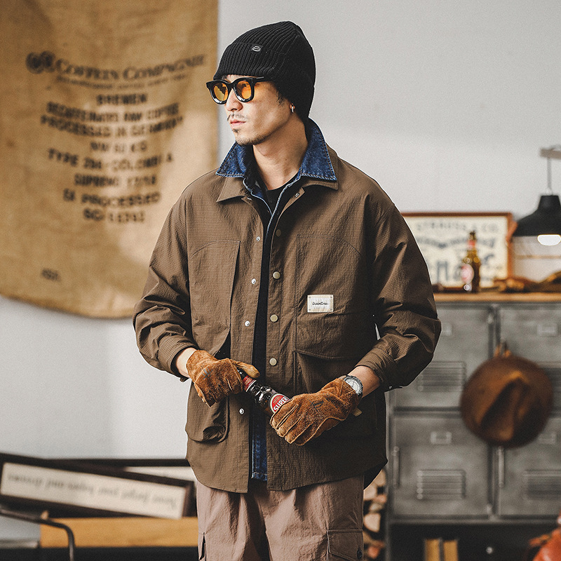 美式復古高級感戶外襯衫男長袖春季輕防水獵裝教練戰術夾克外套男