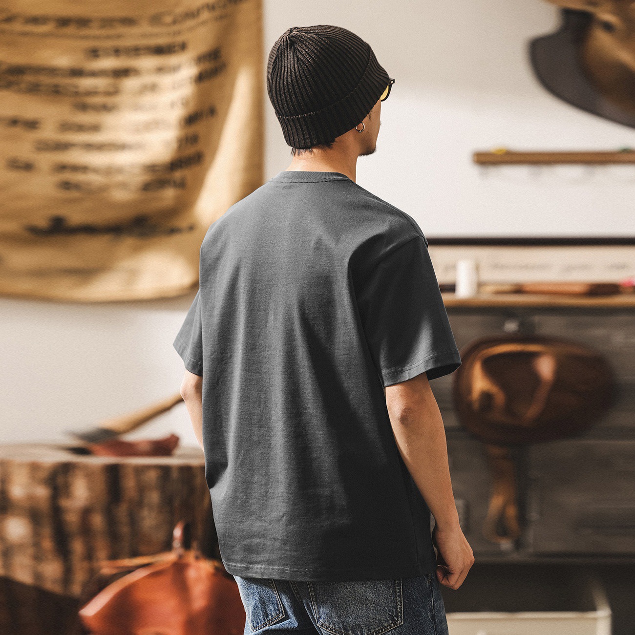 美式復古300g重磅T恤男士短袖2026新款夏季潮流撞色拼接寬鬆上衣