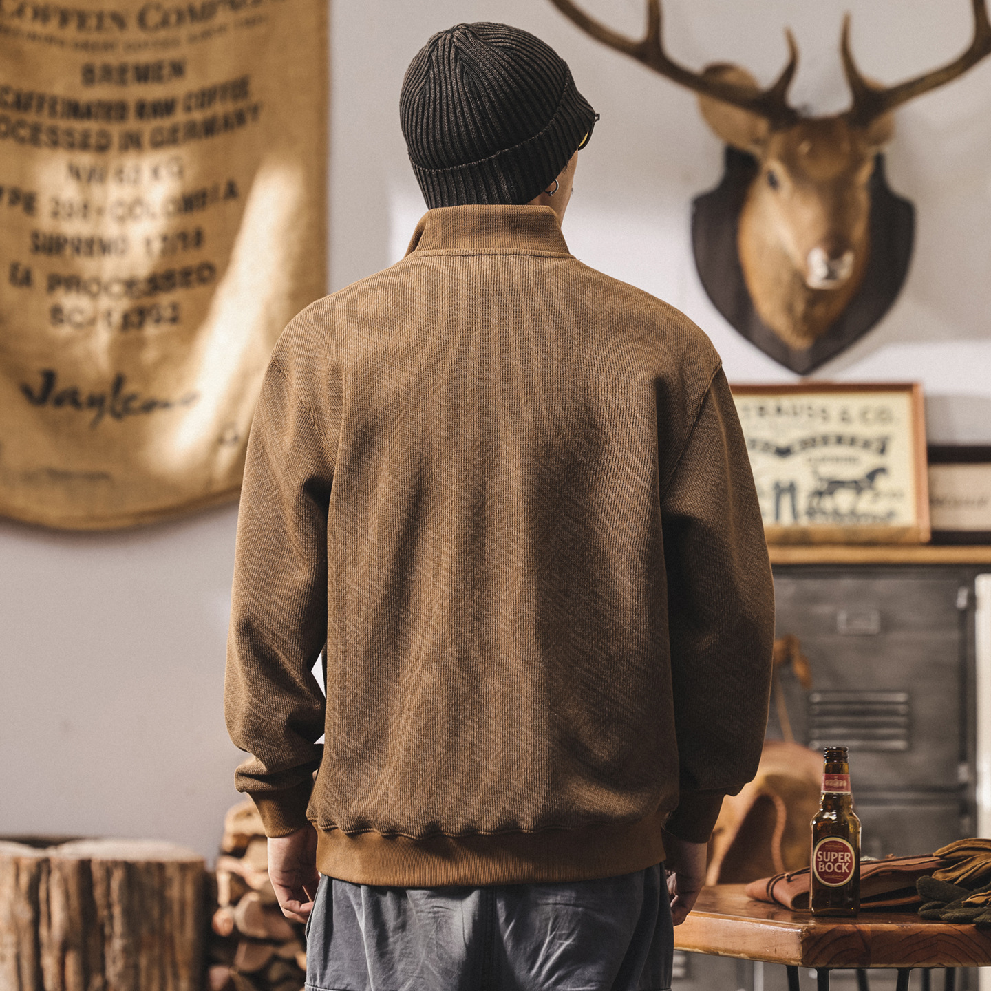 美式復古半拉鍊衛衣男春秋寬鬆400g重磅潮牌外套男秋冬新款上衣男