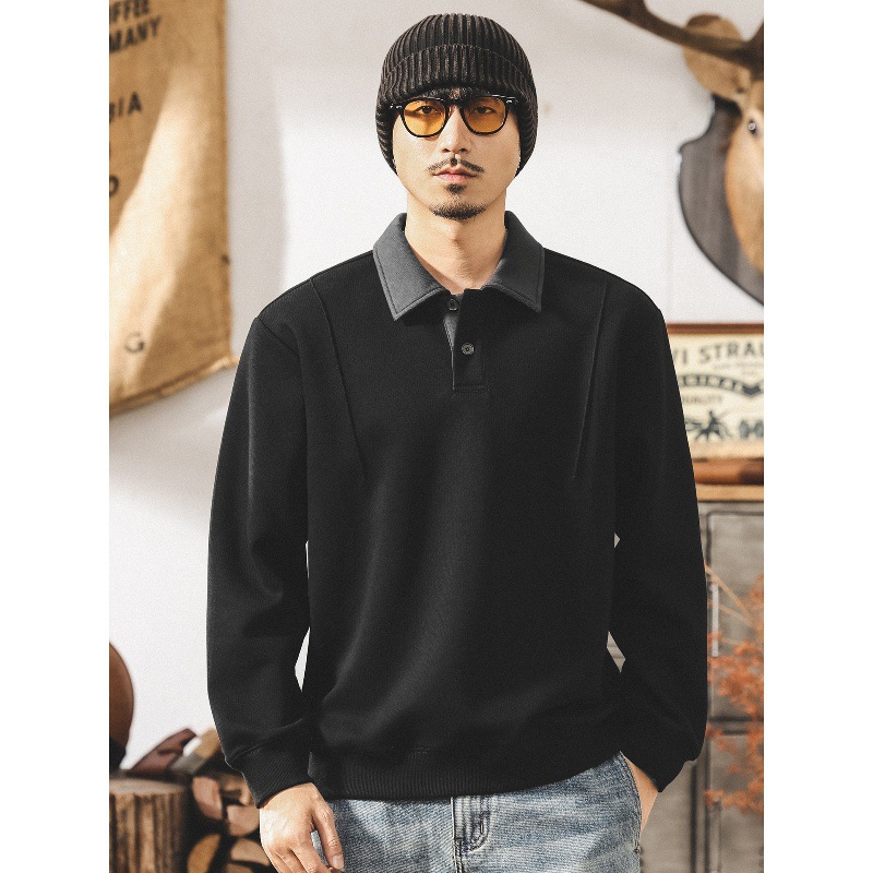 美式復古男士衛衣春秋2025新款潮牌寬鬆潮流320g重磅長袖Polo衫男