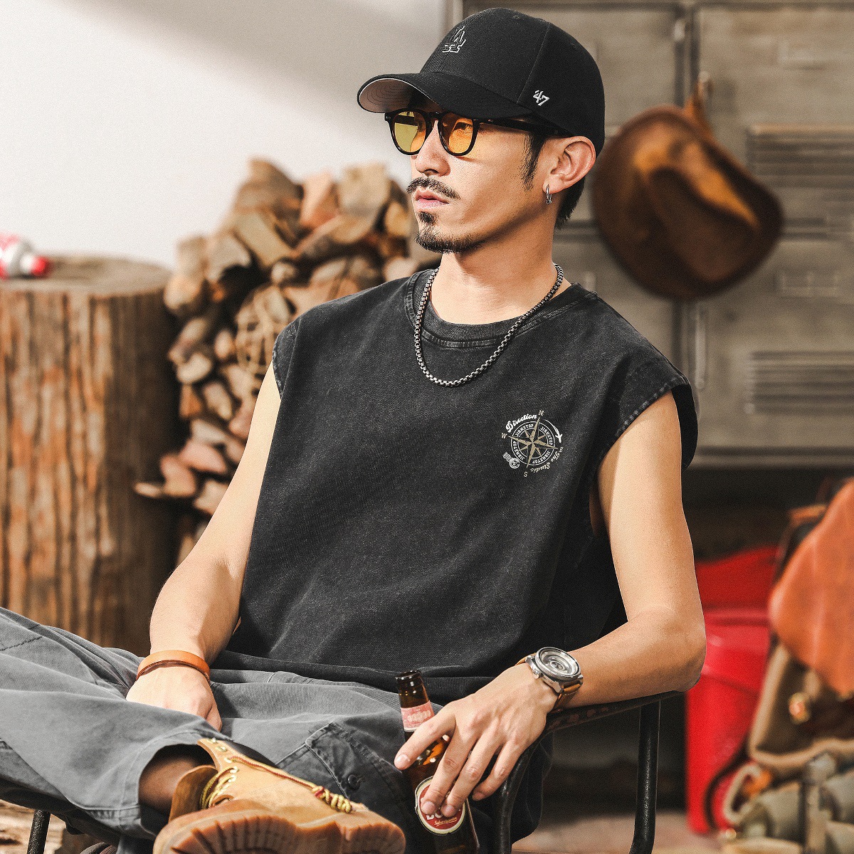 美式260g重磅運動健身背心男款潮牌夏季寬鬆上衣透氣無袖男士T恤