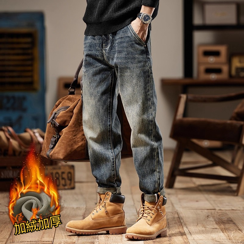美式復古牛仔褲男2025新款春秋季微錐直筒寬鬆休閒潮牌水洗褲子男